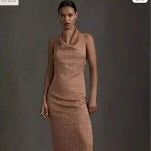 Fame & Partners Chrisley Jacquard Halter Dress – Sand Dune – Size 4